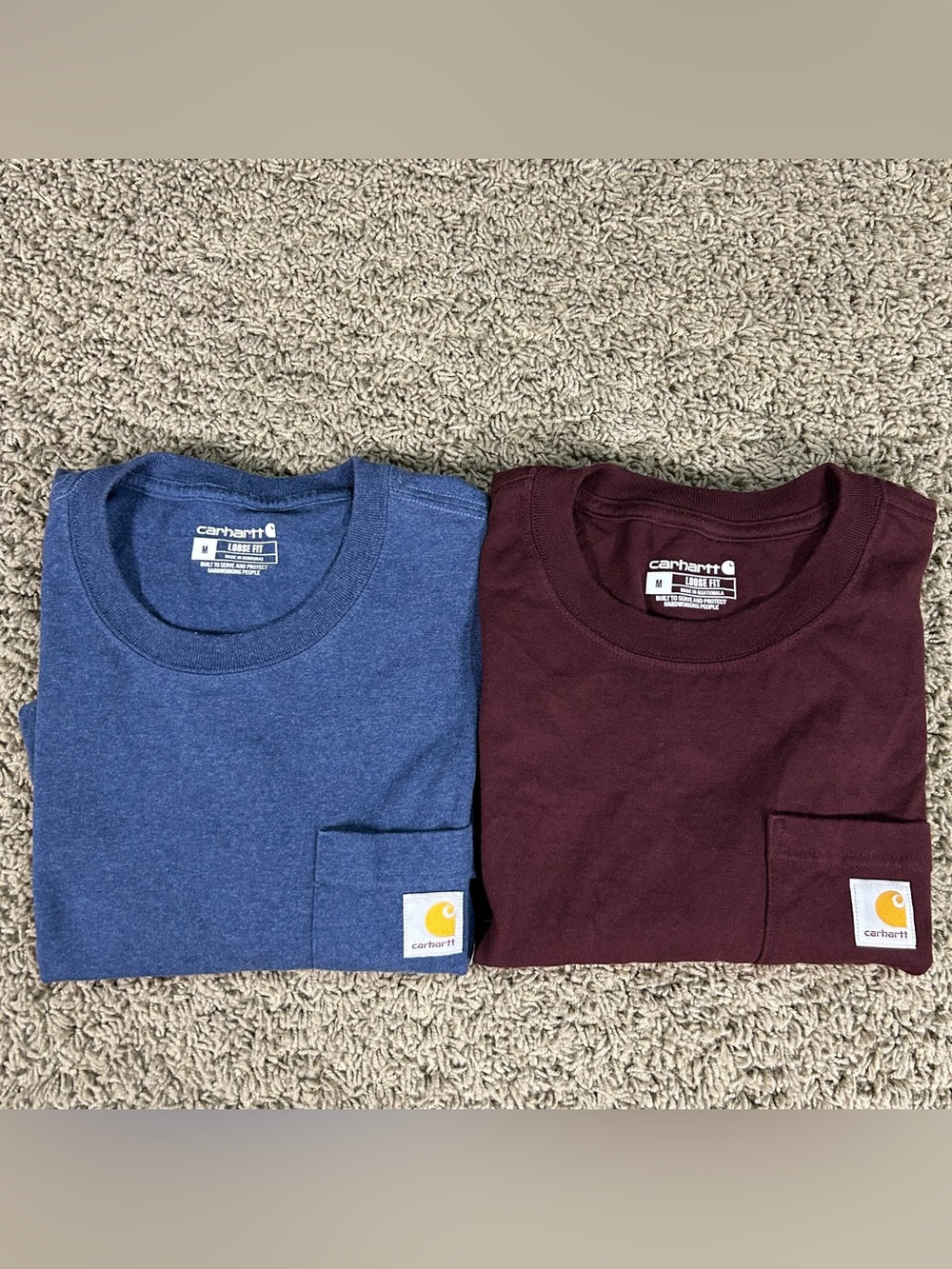Lots of 2 Carhartt Shirt Mens Medium Loose Fit Maroon & Blue K87 Work Pocket Tee